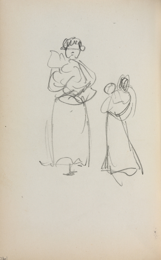 Maurice Prendergast — Italian Sketchbook: Two Standing Women holding Infants (page 140)