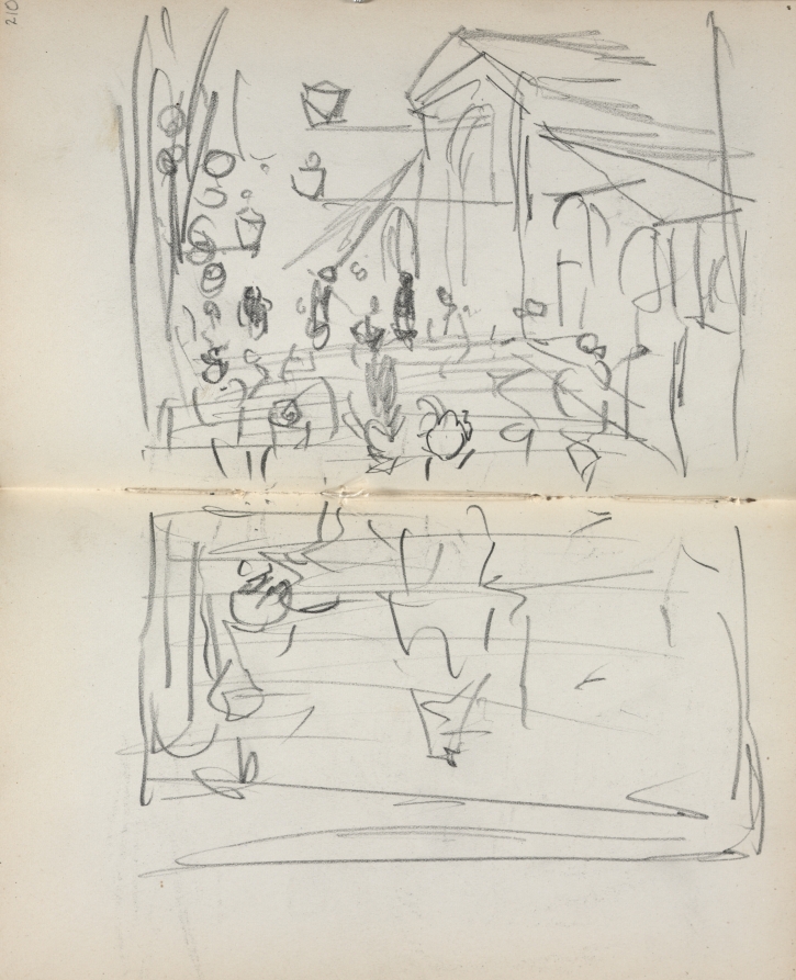 Maurice Prendergast — Italian Sketchbook: Bridge with Figures (page 209 & 210)