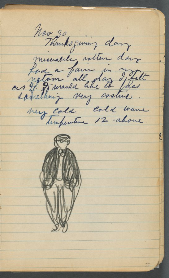 Maurice Prendergast — Sketchbook, page 011: Notes and a Male Figure 