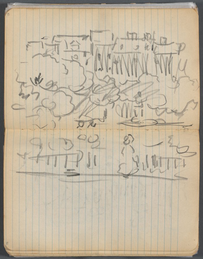 Maurice Prendergast — Sketchbook, page 080 & 81: Landscape with Figures and Houses 