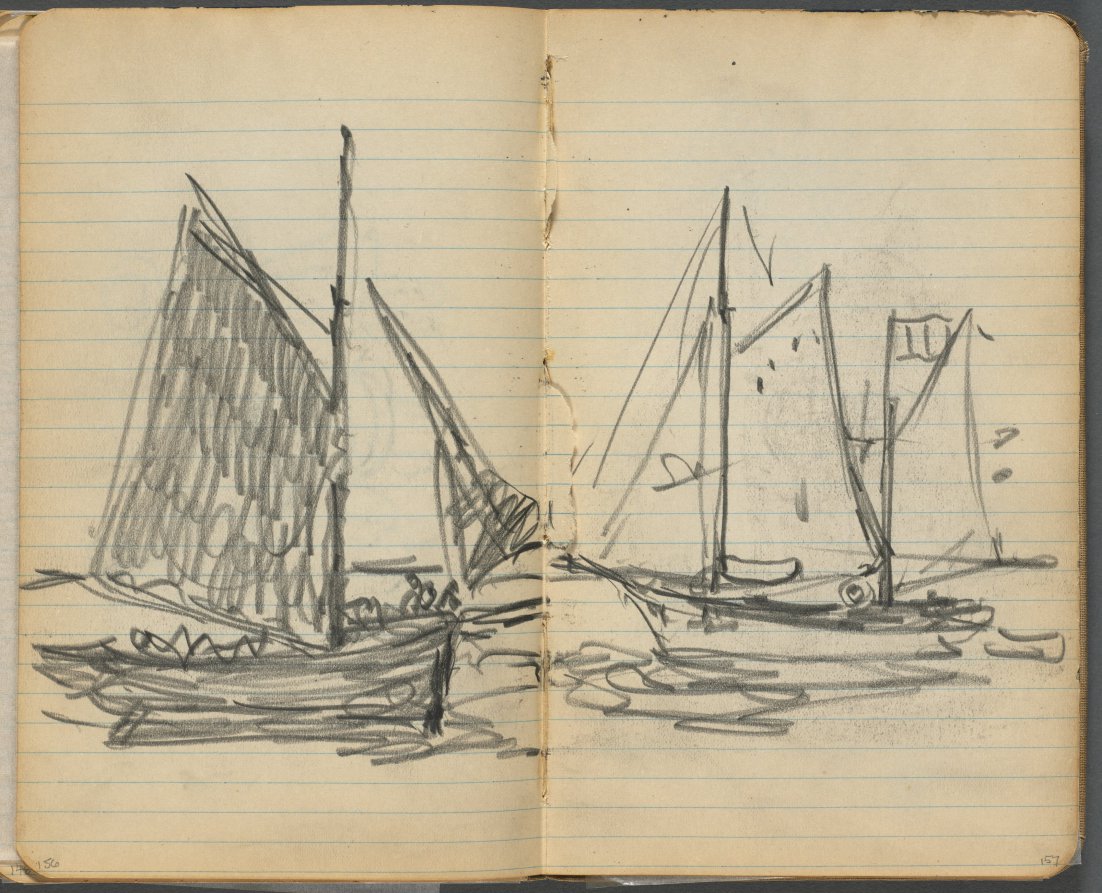 Maurice Prendergast — Sketchbook, page 156 & 157: View of Sailboats 