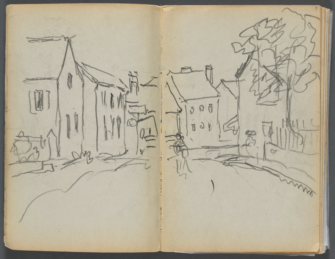 Maurice Prendergast — Sketchbook- The Granite Shore Hotel, Rockport, page 004 & 5: Street Scene 