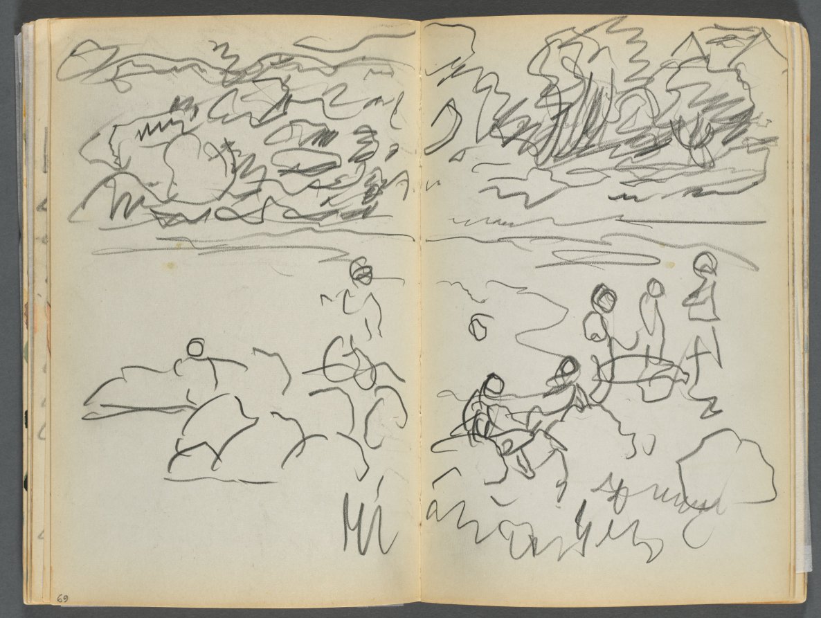 Maurice Prendergast — Sketchbook- The Granite Shore Hotel, Rockport, page 068 & 69: Beach View with Figures 