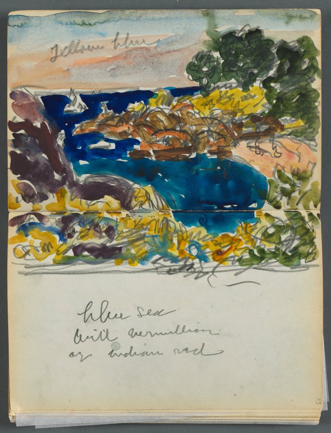 Maurice Prendergast — Sketchbook- The Granite Shore Hotel, Rockport, page 024 & 25: Harbor View with Color Notations 