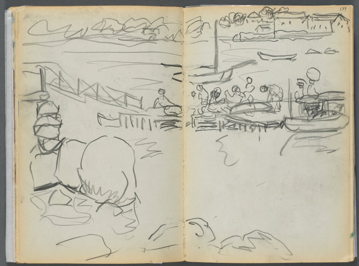 Maurice Prendergast — Sketchbook- The Granite Shore Hotel, Rockport, page 136 & 137: The Dock 