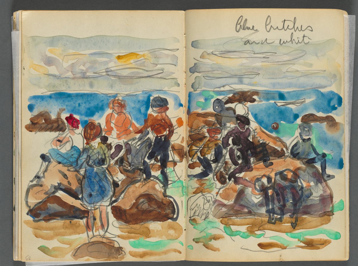 Maurice Prendergast — Sketchbook- The Granite Shore Hotel, Rockport, page 034 & 35: Children on a Beach 
