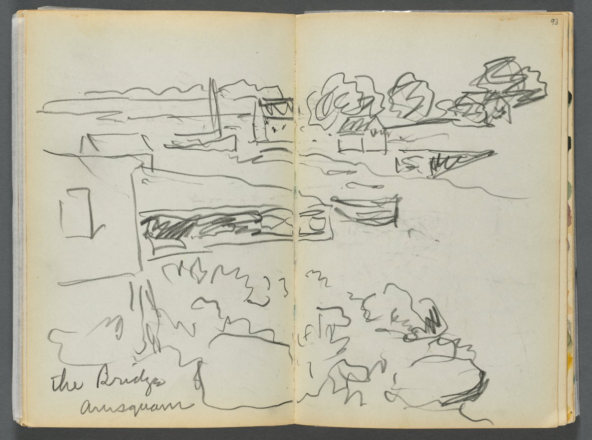 Maurice Prendergast — Sketchbook- The Granite Shore Hotel, Rockport, page 092 & 93: "The Bridge , Annisquam" 