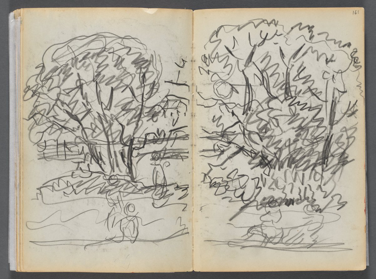 Maurice Prendergast — Sketchbook- The Granite Shore Hotel, Rockport, page 160 & 161: Landscape with Figures 