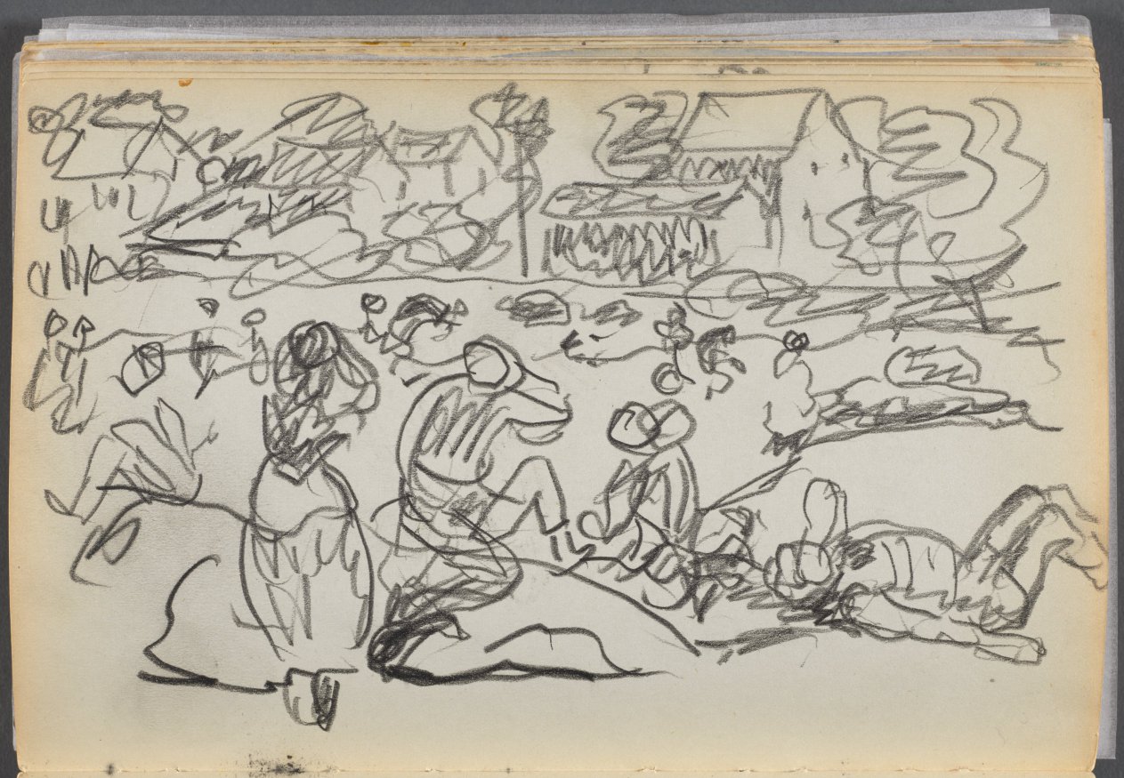 Maurice Prendergast — Sketchbook- The Granite Shore Hotel, Rockport, page 166: Figures on a Beach 