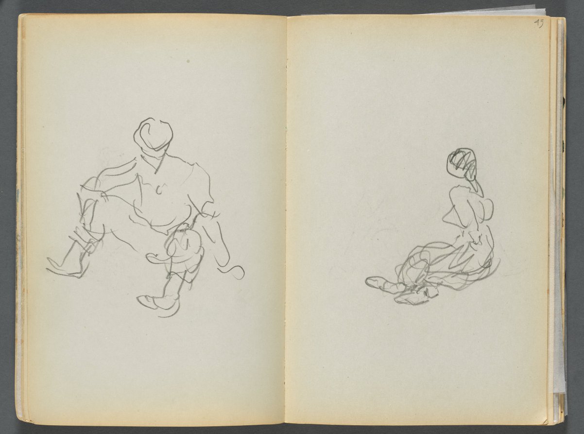 Maurice Prendergast — Sketchbook- The Granite Shore Hotel, Rockport, page 044 & 45: Male and Female Seated Figures 