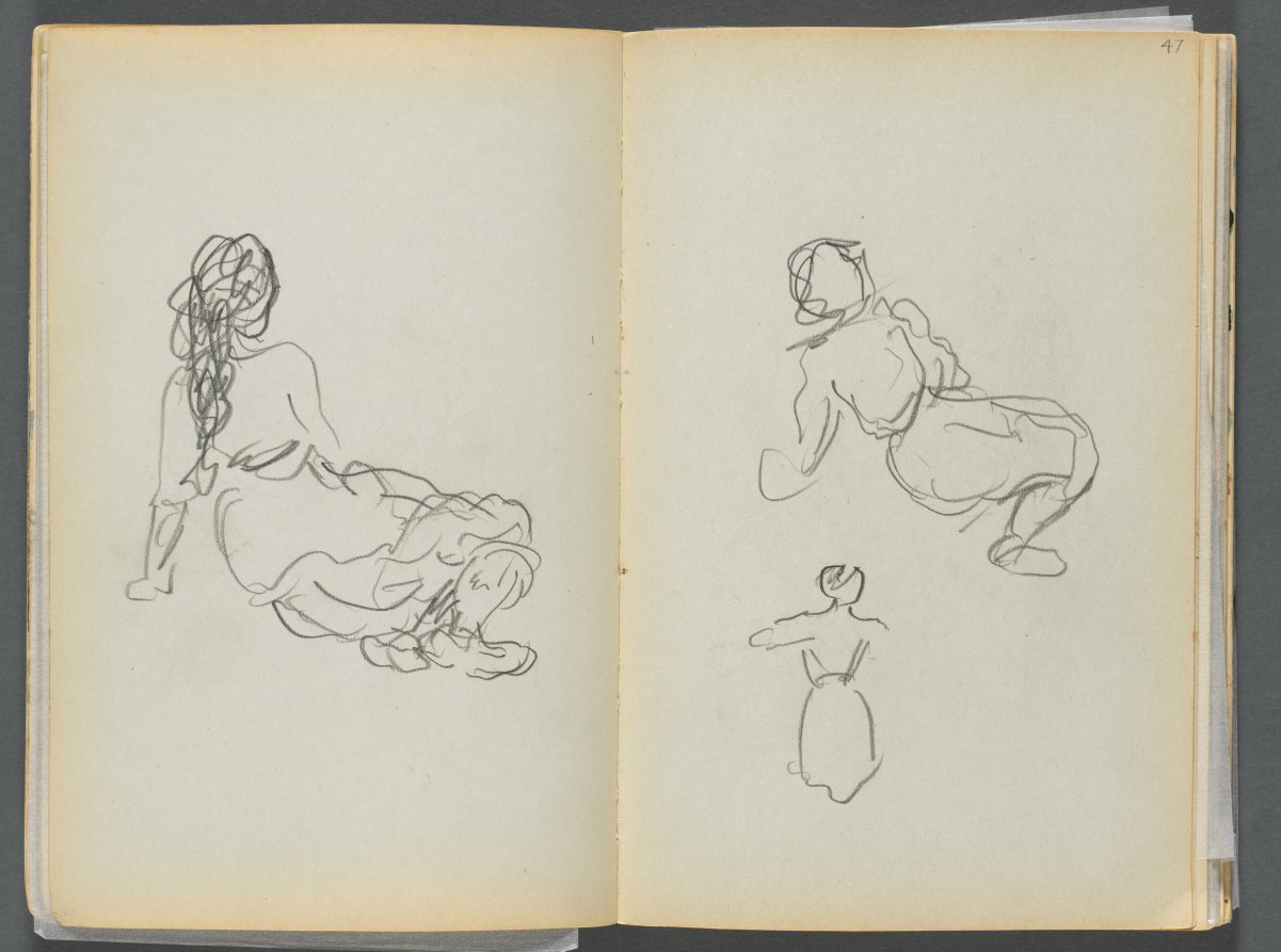 Maurice Prendergast — Sketchbook- The Granite Shore Hotel, Rockport, page 046 & 47: Seated Figures 