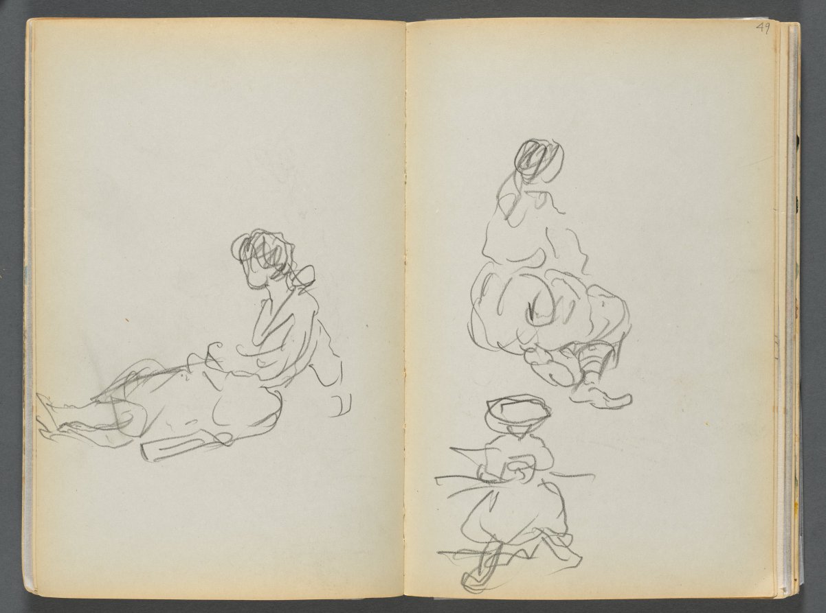 Maurice Prendergast — Sketchbook- The Granite Shore Hotel, Rockport, page 048 & 49: Seated Female Figures 