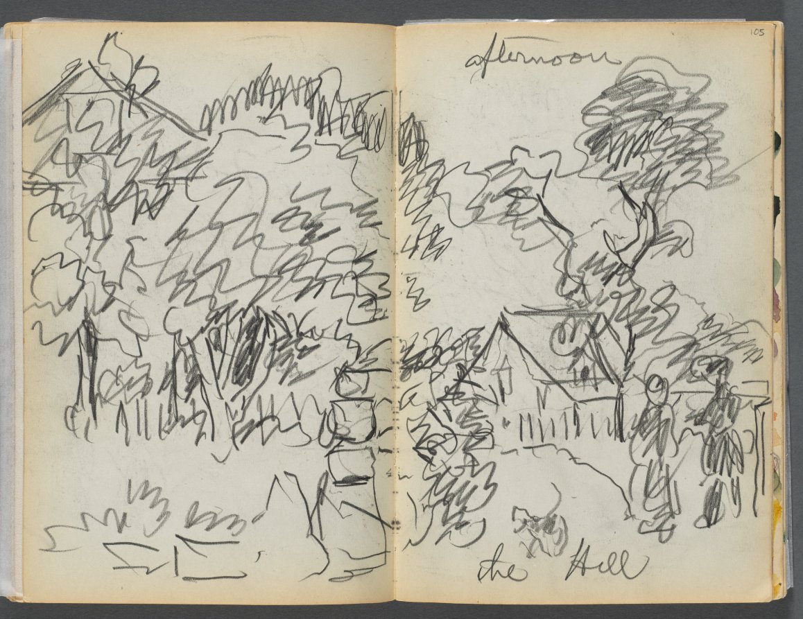 Maurice Prendergast — Sketchbook- The Granite Shore Hotel, Rockport, page 104- 105: "Afternoon , the hill"