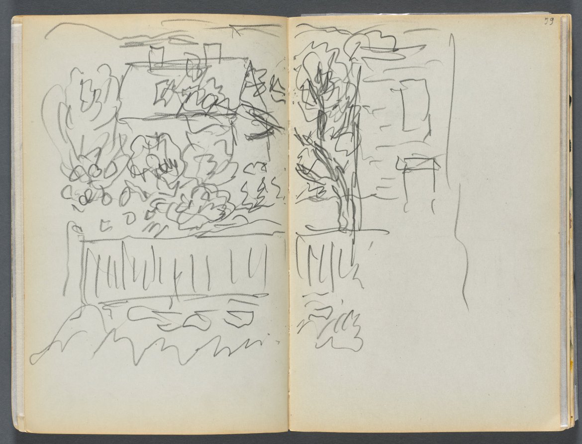 Maurice Prendergast — Sketchbook- The Granite Shore Hotel, Rockport, page 058 & 59: House and Fenced Garden 