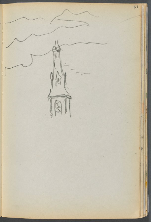 Maurice Prendergast — Sketchbook- The Granite Shore Hotel, Rockport, page 061: Church Spire with Sky 
