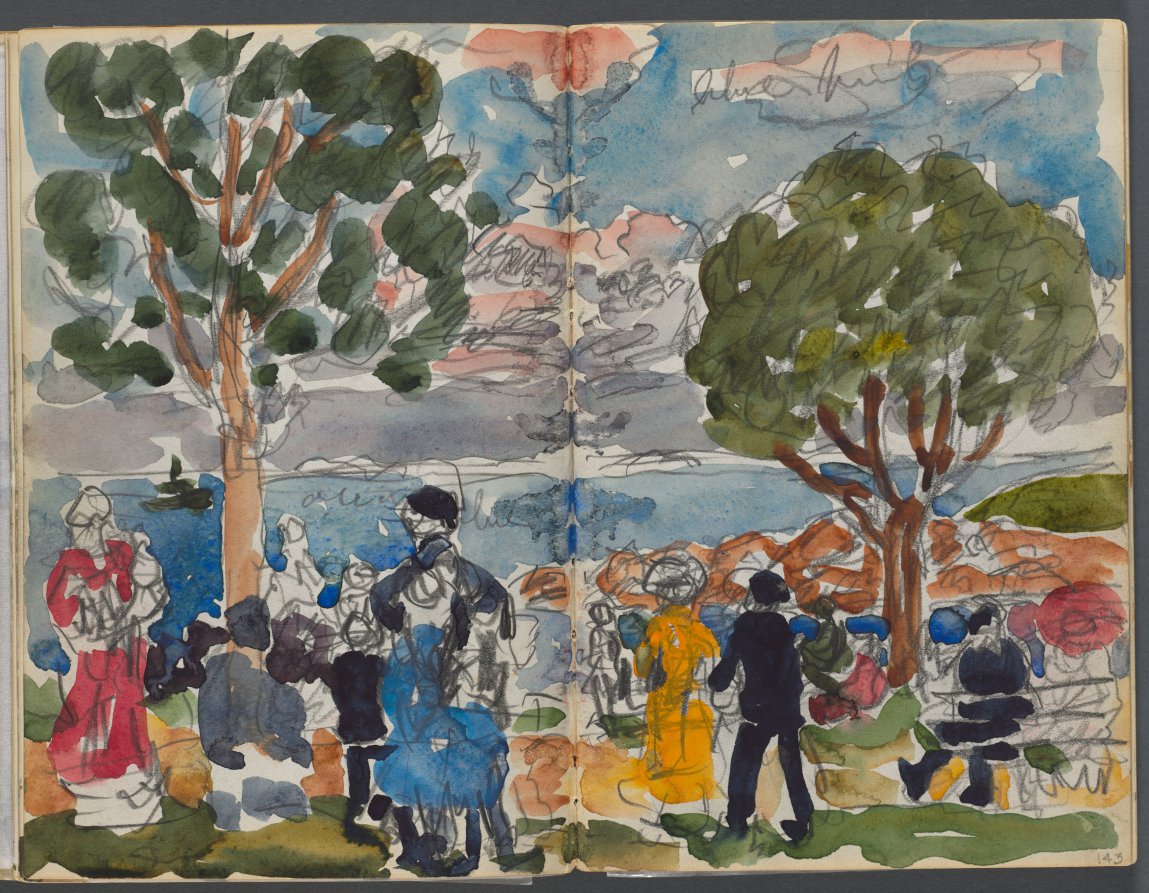 Maurice Prendergast — Sketchbook, The Dells, N° 127, page 142 & 143: Figures on a Coast