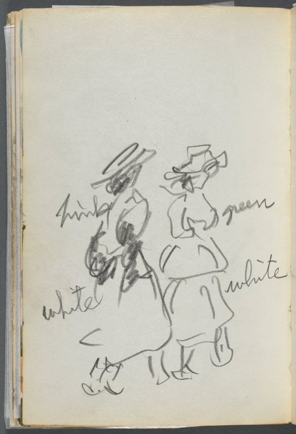 Maurice Prendergast — Sketchbook, The Dells, N° 127, page 144: Two Figures walking with color notations