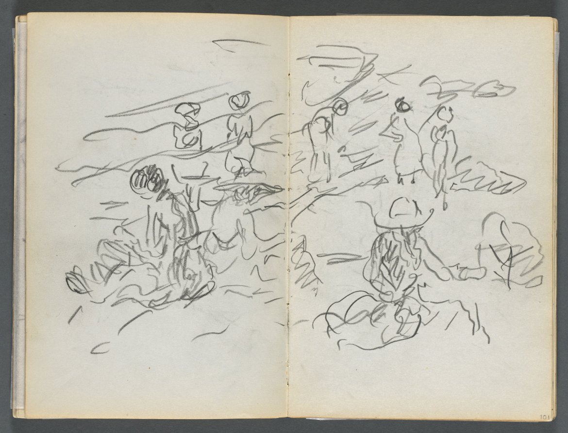 Maurice Prendergast — Sketchbook, The Dells, N° 127, page 100 & 101: Figures on a Beach