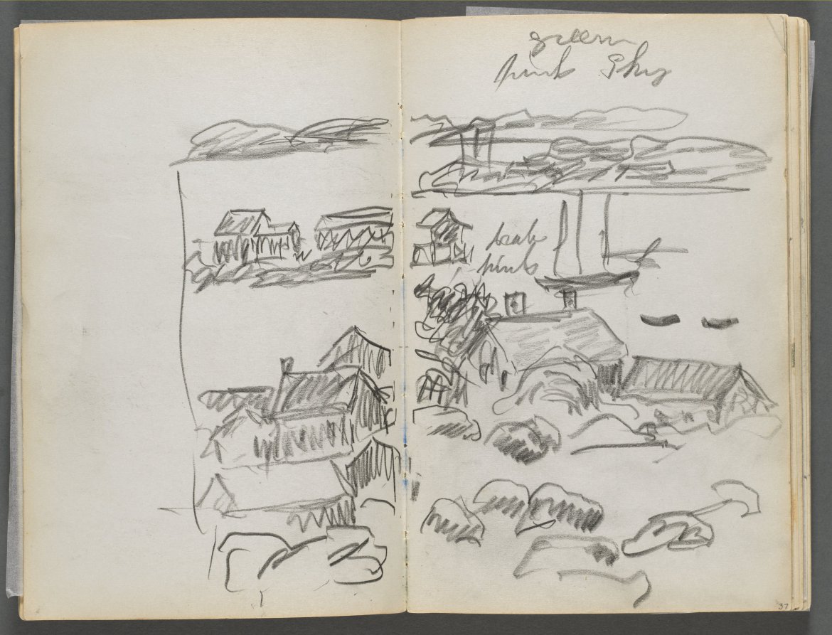 Maurice Prendergast — Sketchbook, The Dells, N° 127, page 036 & 37: View of a Cove from above