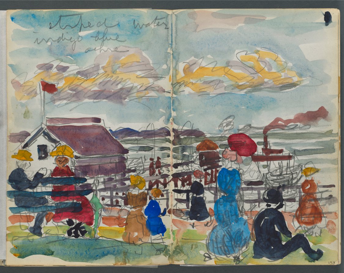 Maurice Prendergast — Sketchbook, The Dells, N° 127, page 152 & 153: Figures on a Coast