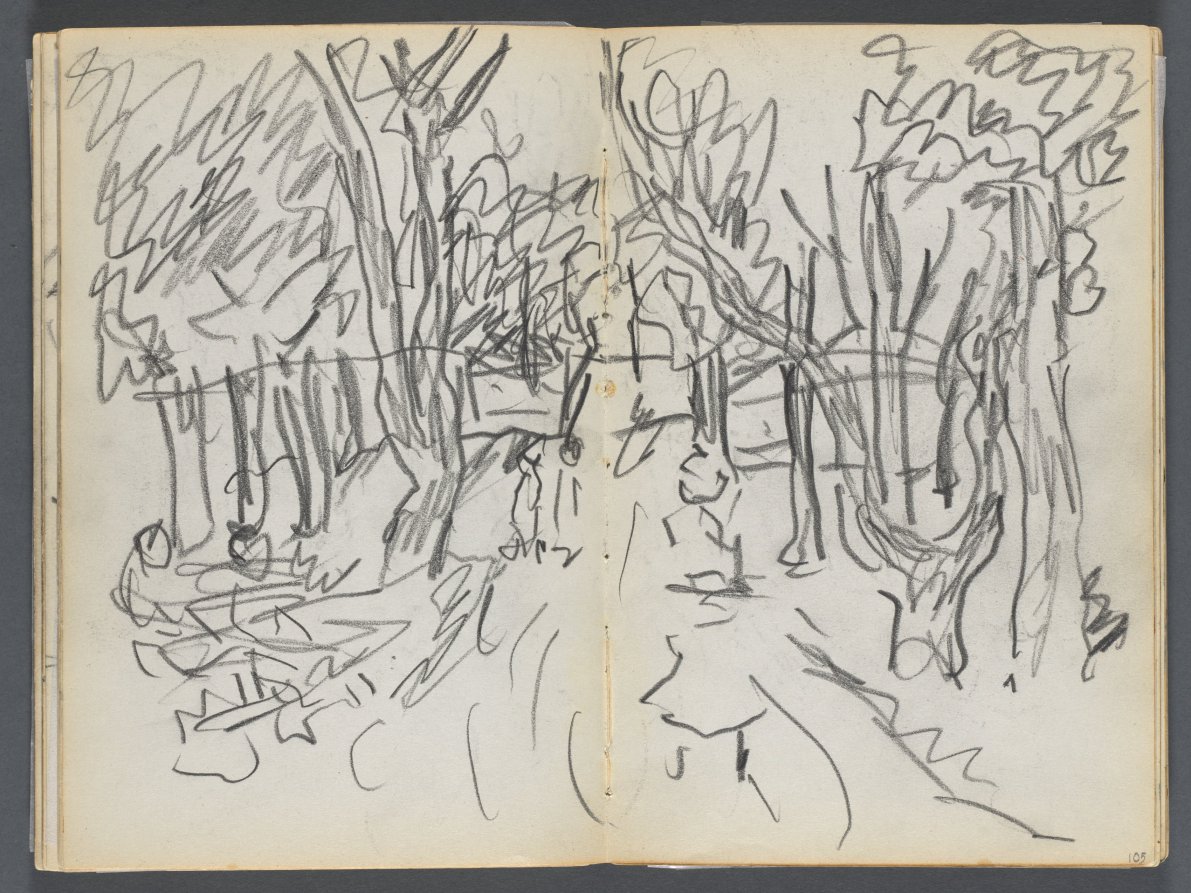 Maurice Prendergast — Sketchbook, The Dells, N° 127, page 104 & 105: Landscape