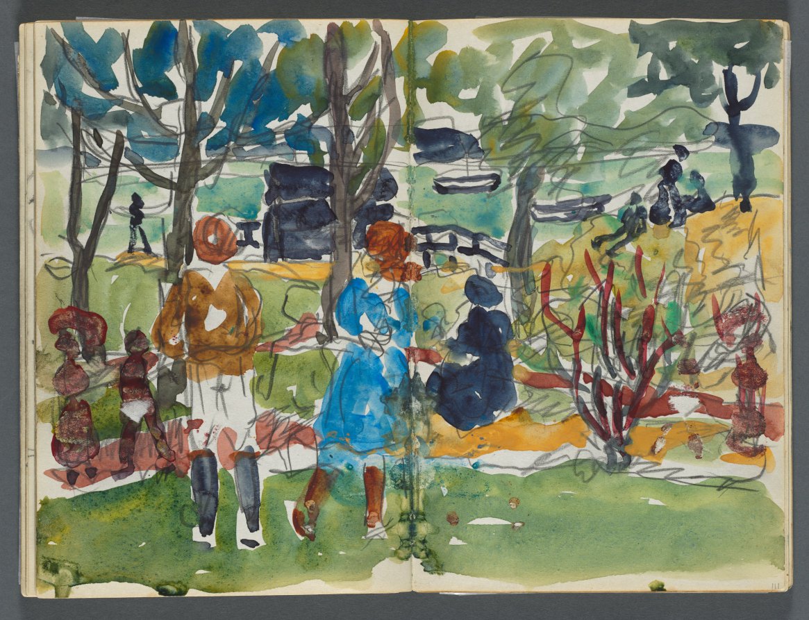 Maurice Prendergast — Sketchbook, The Dells, N° 127, page 110 & 111: Figures in a Landscape  