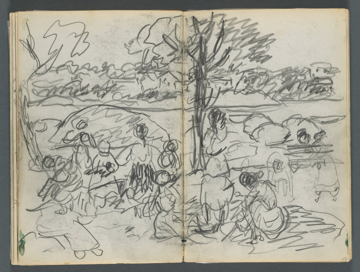 Maurice Prendergast — Sketchbook, The Dells, N° 127, page 116 & 117: Figure in a Landscape