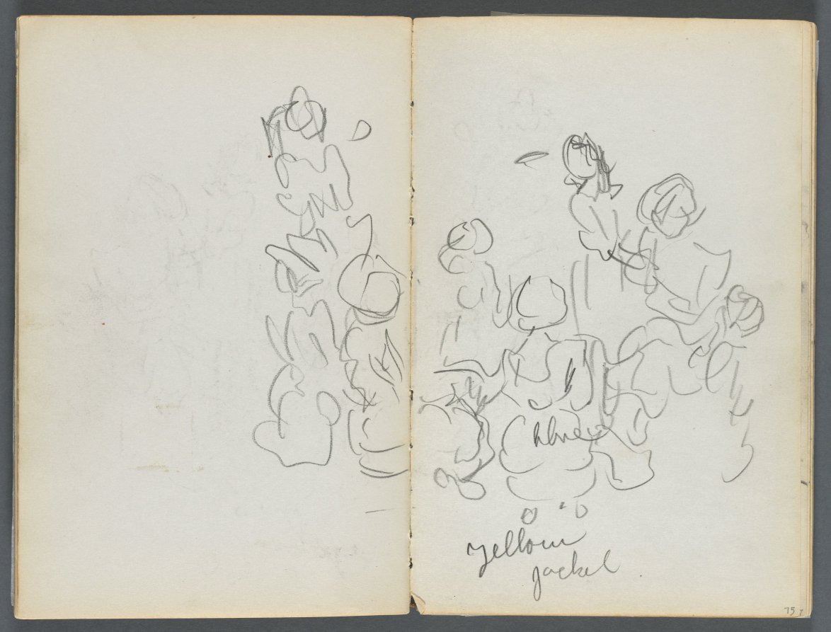 Maurice Prendergast — Sketchbook, The Dells, N° 127, page 074 & 75: Figures with color notations