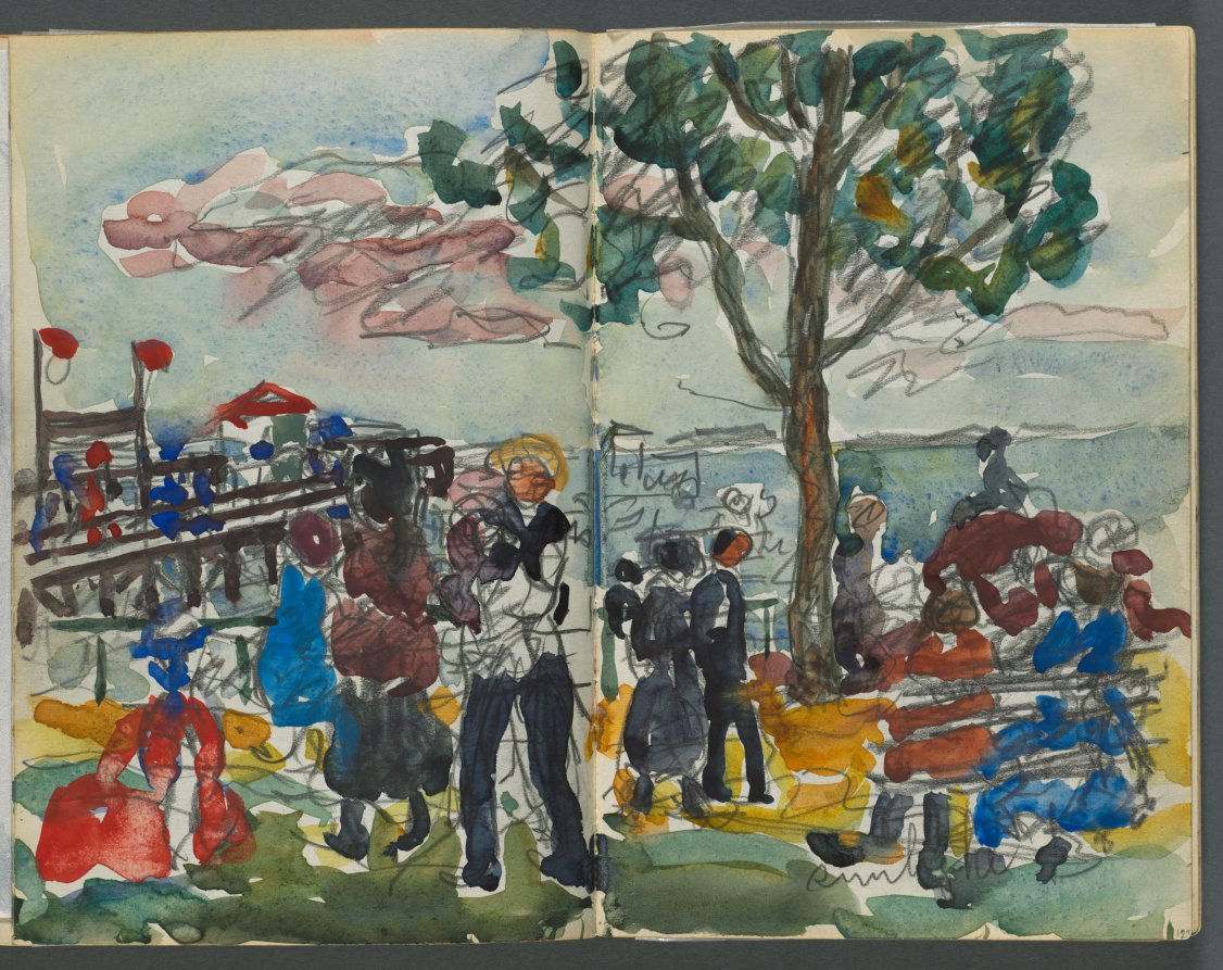 Maurice Prendergast — Sketchbook, The Dells, N° 127, page 122 & 123: Figures on a Coast