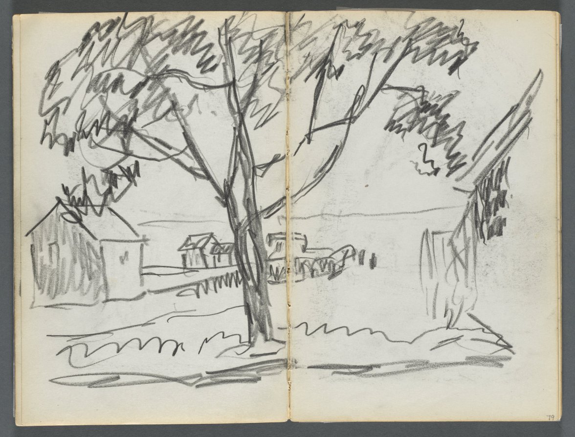 Maurice Prendergast — Sketchbook, The Dells, N° 127, page 078 & 79: Landscape with Houses