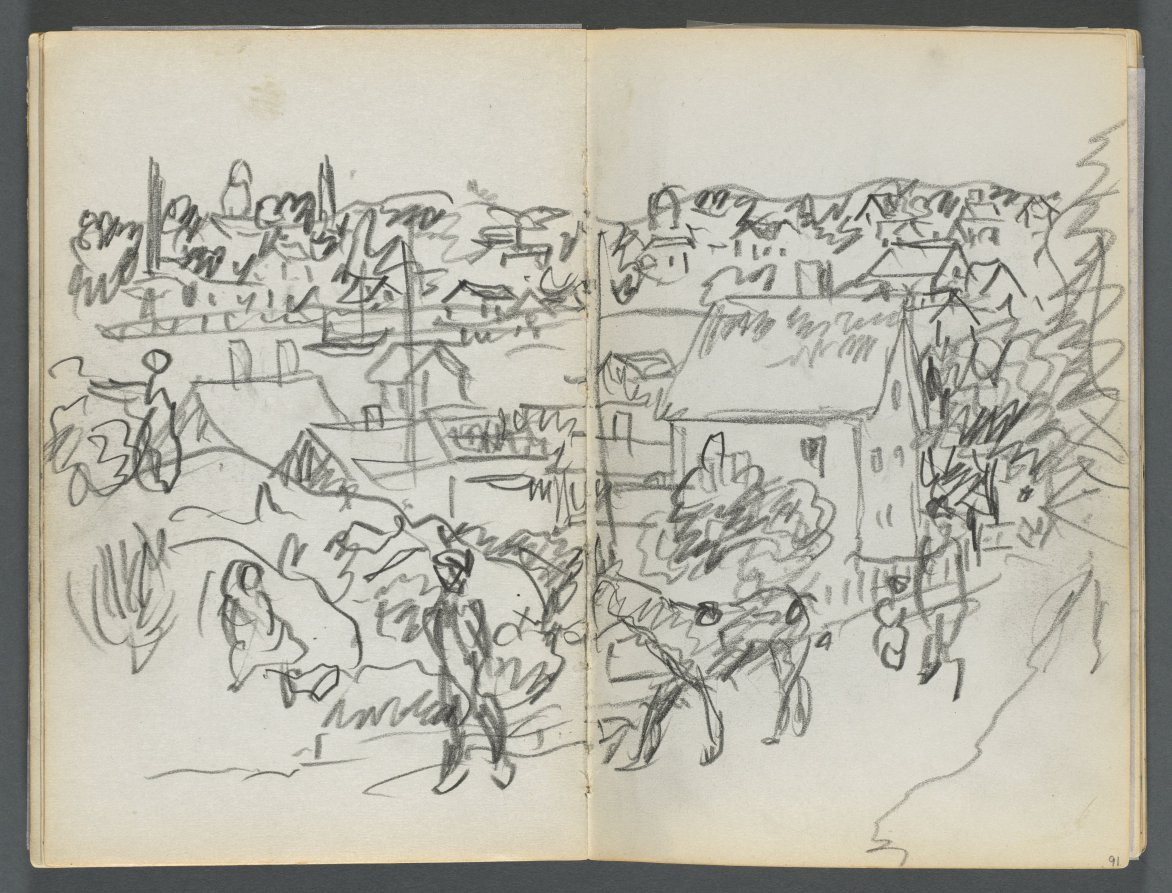 Maurice Prendergast — Sketchbook, The Dells, N° 127, page 090 & 91: Harbor with a Road