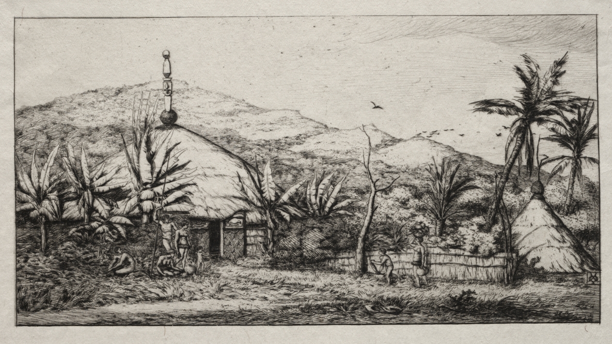 Charles Méryon — New Caledonia:  Large Native Hut on the Road from Balade to Puebo, 1845