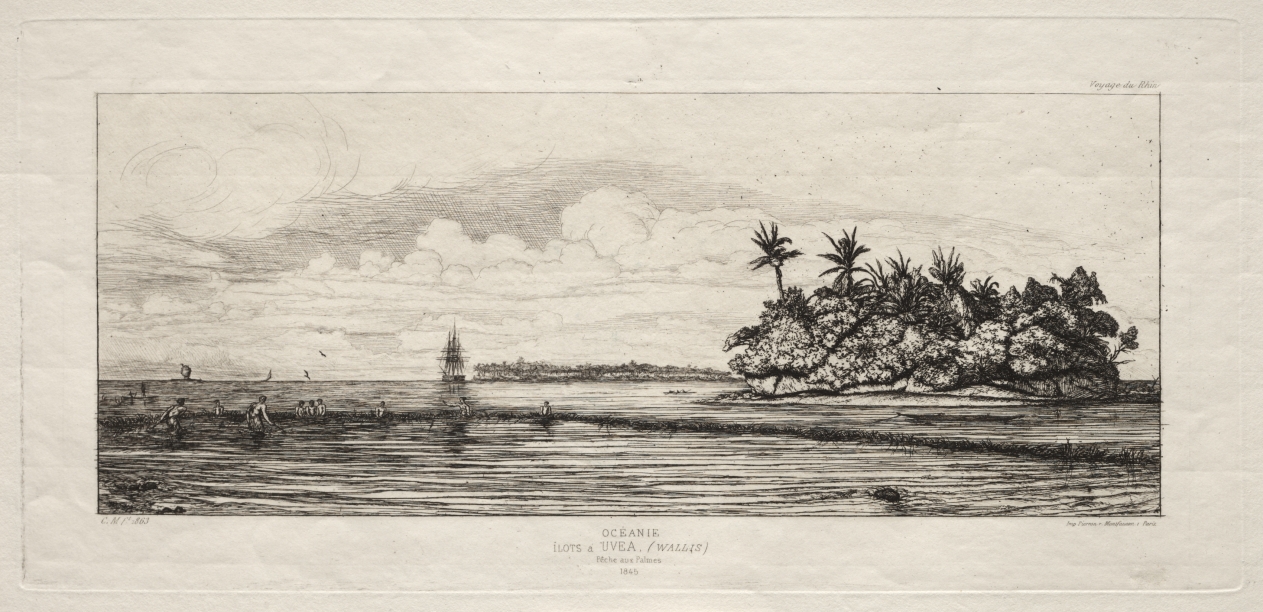 Charles Méryon — Oceania:  Fishing near Islands with Palms in the Uea or Wallis Group, 1845