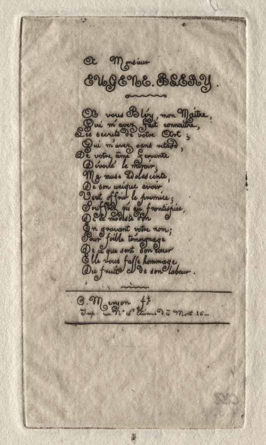 Charles Méryon — Verses to Eugène Bléry