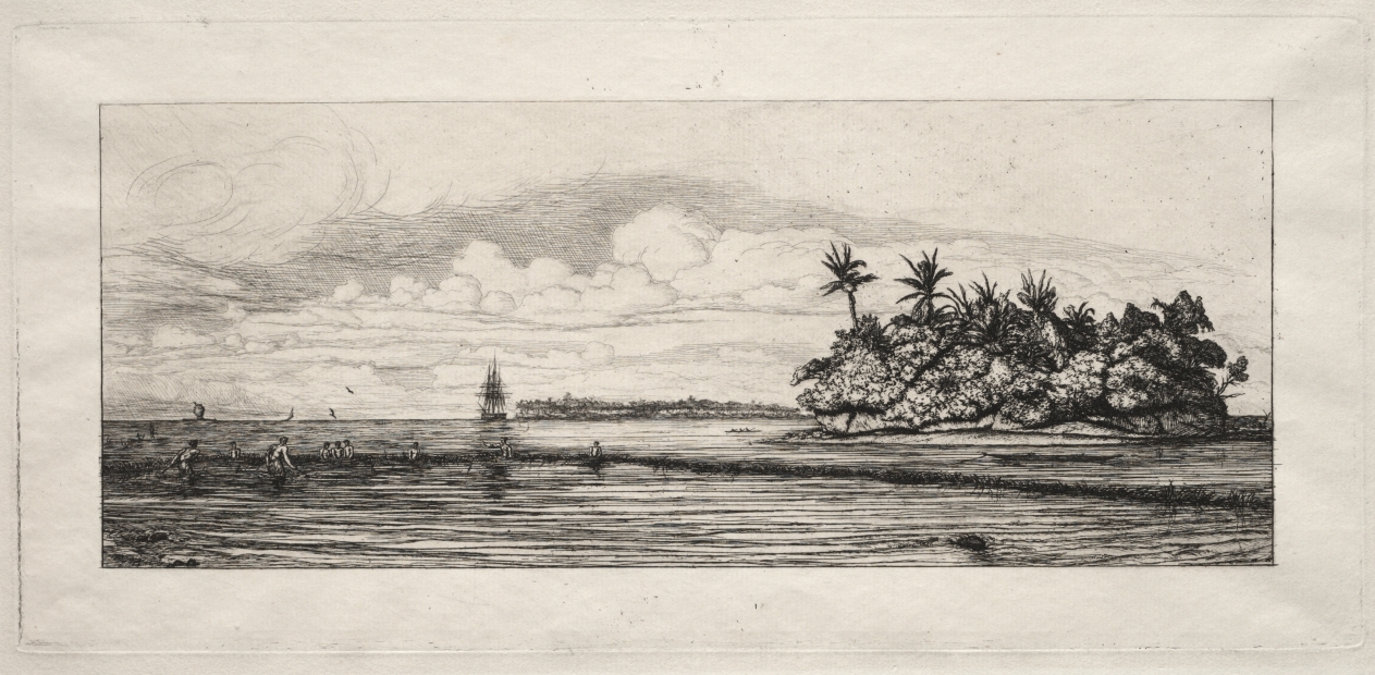 Charles Méryon — Oceania:  Fishing near Islands with Palms in the Uea or Wallis Group