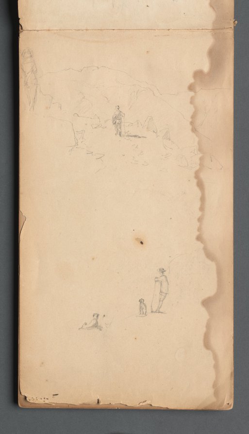 Sanford Robinson Gifford — Sketchbook, page 02: Figure in a Landscape  with Dog