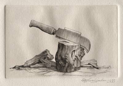 Illustration for "Peronnik the Fool":  A Bill and a Wooden Block