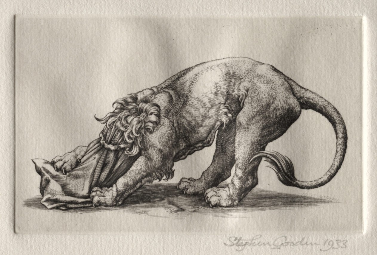 Stephen Gooden — Illustration for "Peronnik the Fool":  A Lion Tearing at a Sack