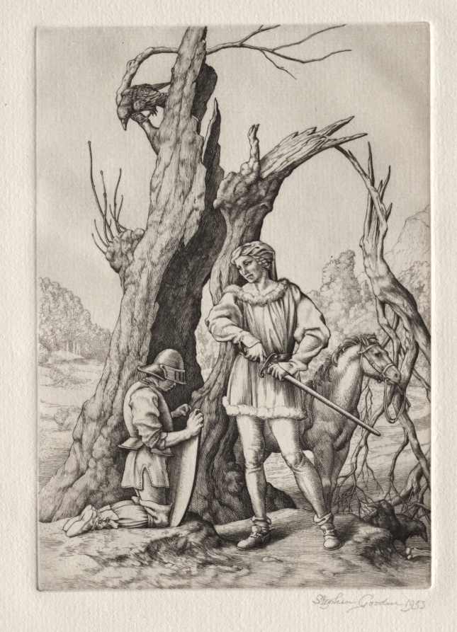 Stephen Gooden — Illustration for "Peronnik the Fool":  Peronnik and Sir Gilles