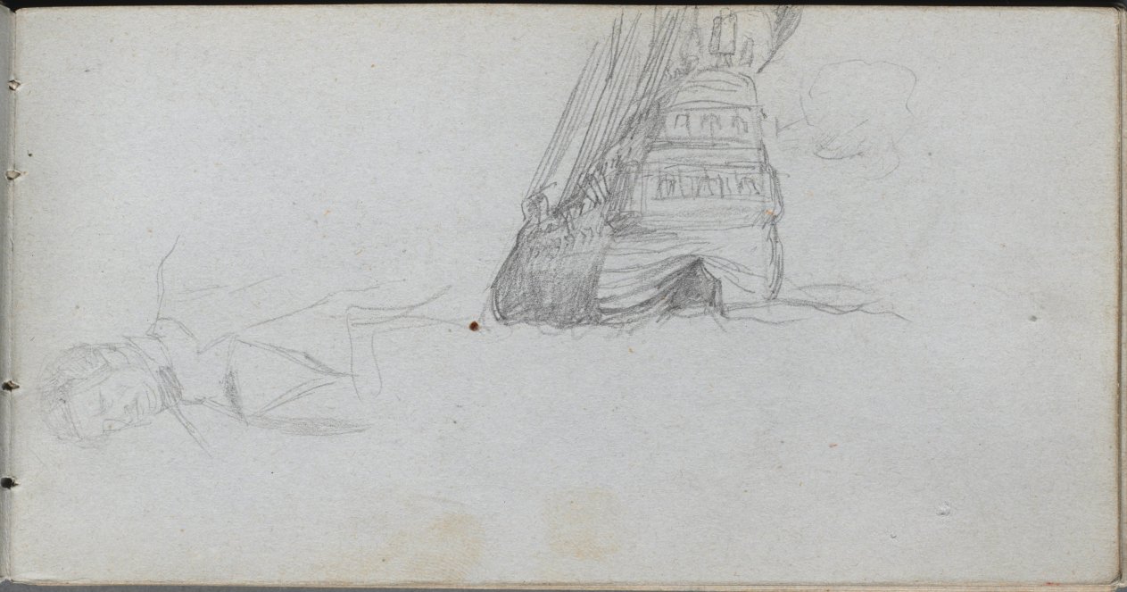 Ernest Meissonier — Sketchbook, page 84: Figure Study, Study of a Ship