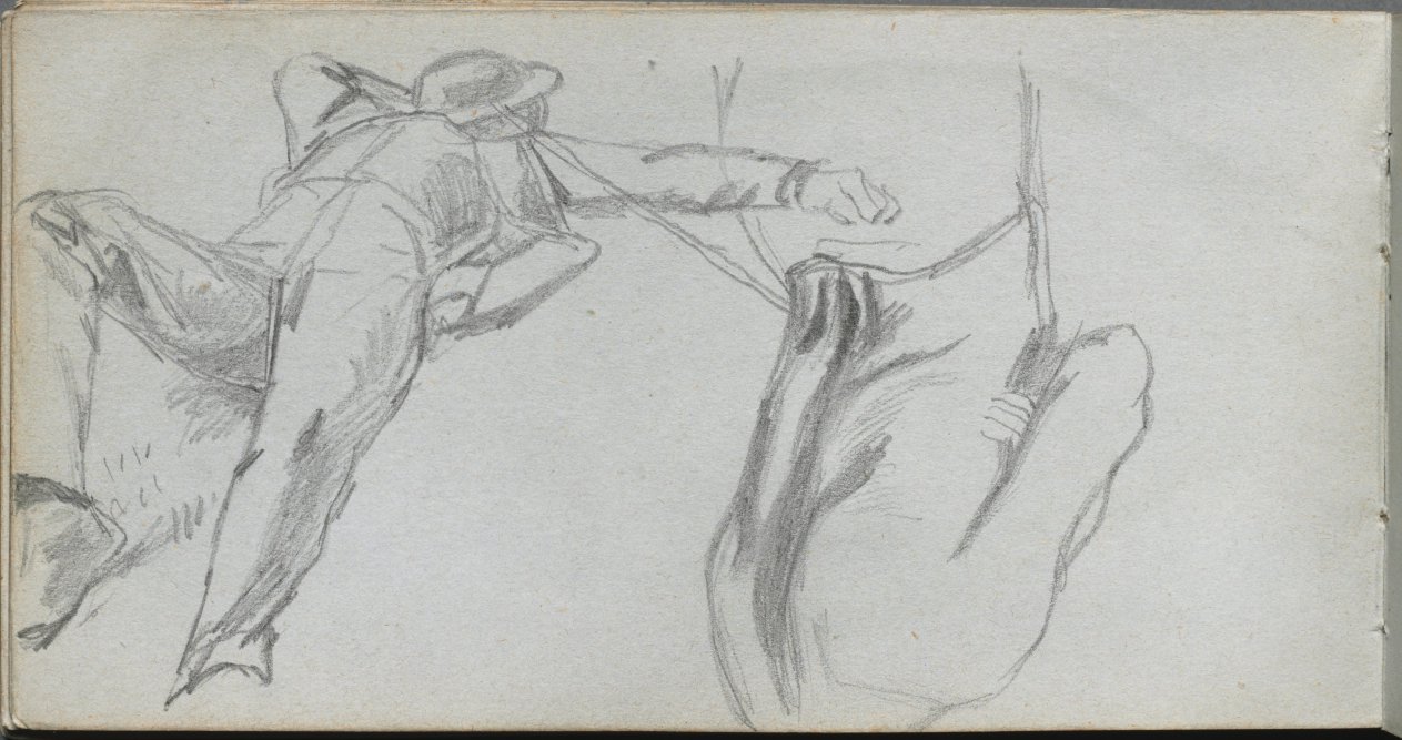 Ernest Meissonier — Sketchbook, page 58: Reclining Figure and Figure from Behind