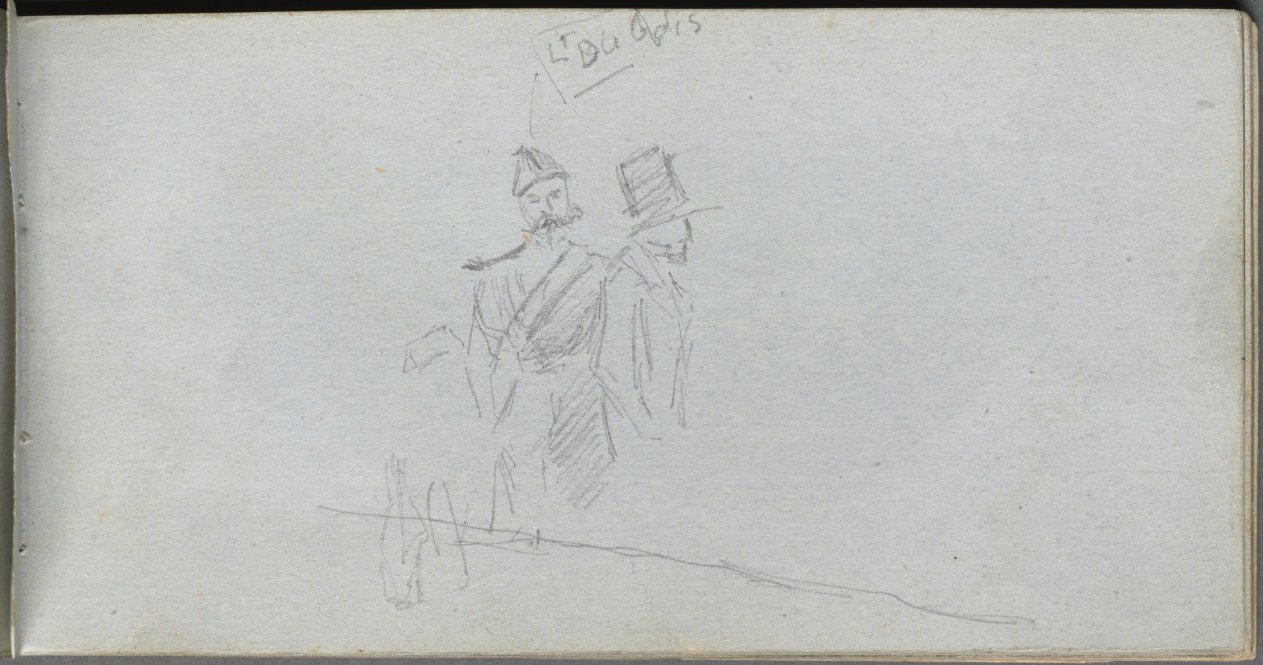Ernest Meissonier — Sketchbook, page 38: Study of a Solider and Figure in Top Hat