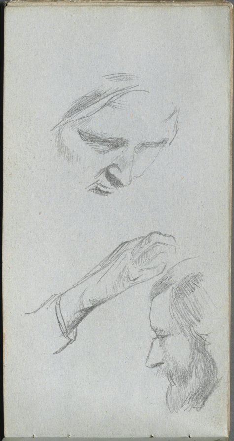 Ernest Meissonier — Sketchbook, page 70: Study of Two Faces and a Hand
