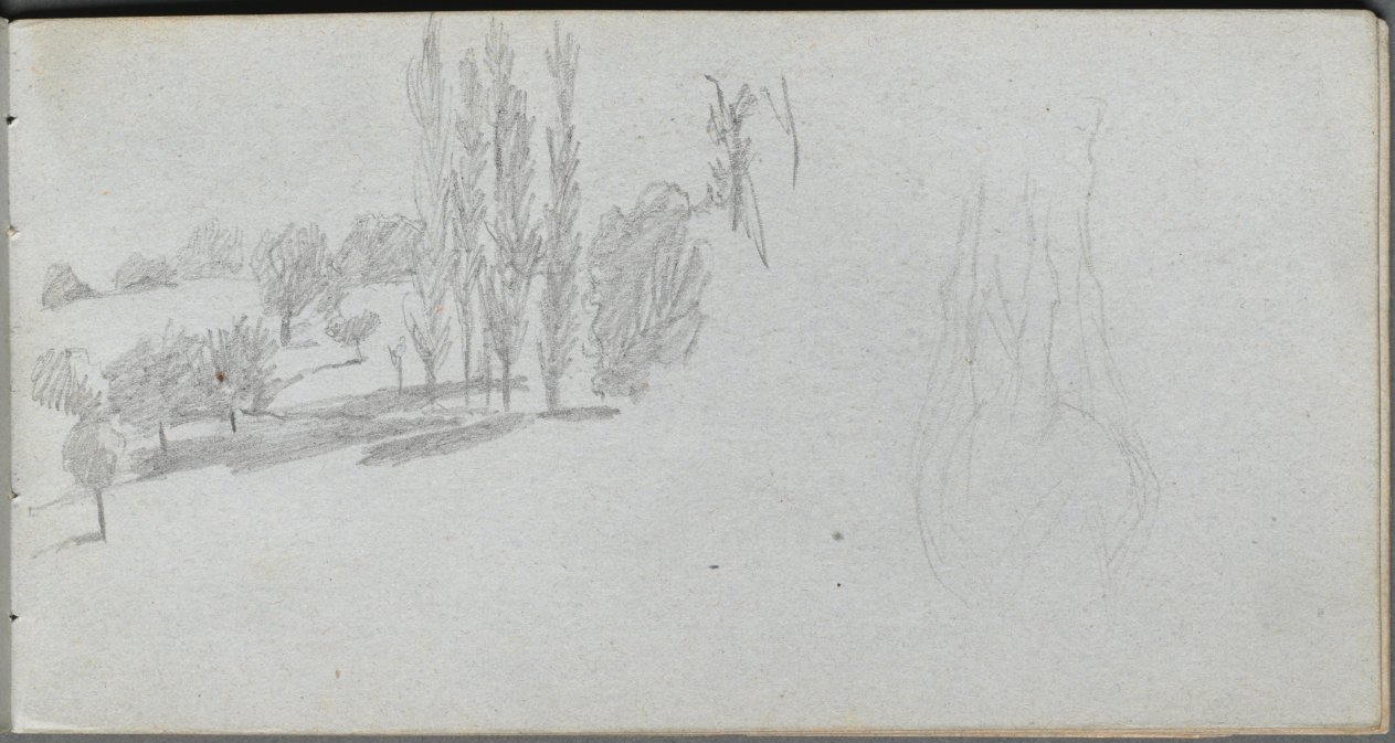 Ernest Meissonier — Sketchbook, page 18: Study of a Horse and Landscape Study