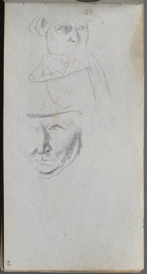 Ernest Meissonier — Sketchbook, page 47: Studies of Three Faces