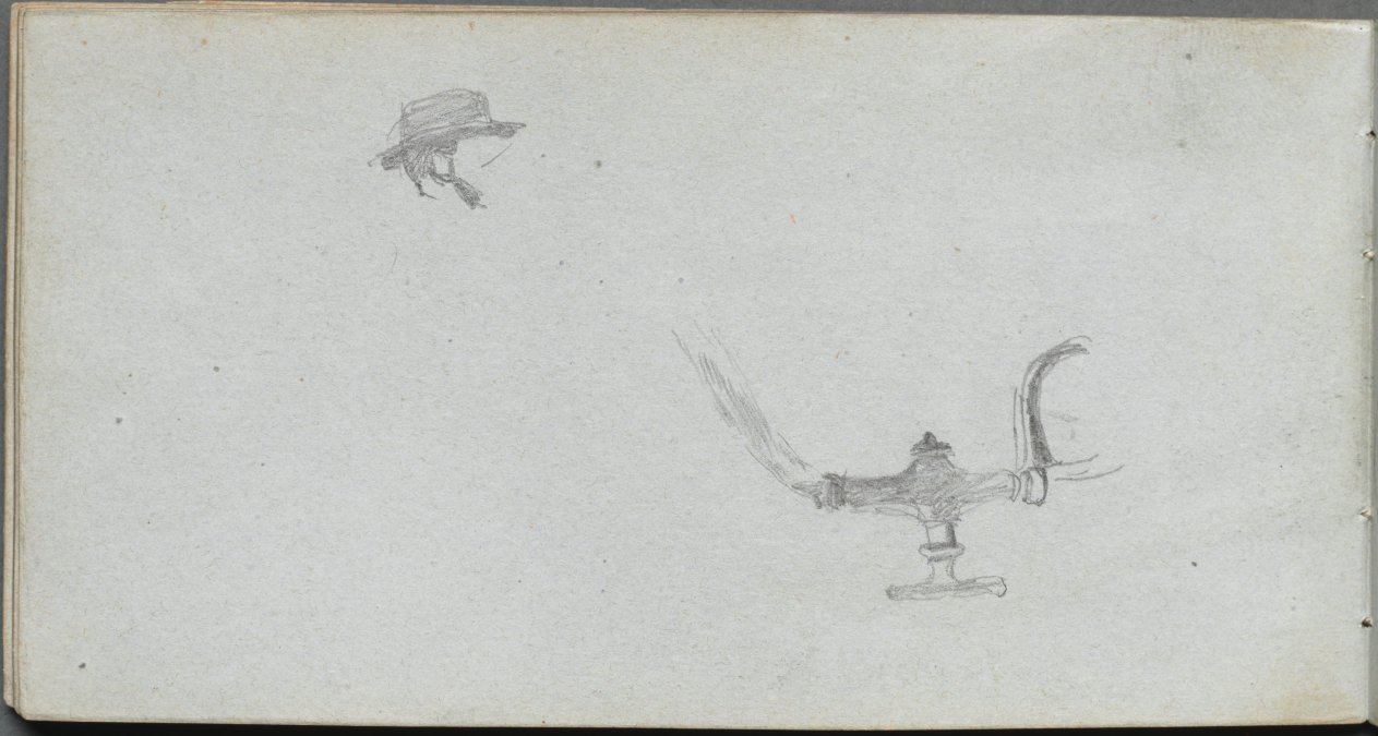 Ernest Meissonier — Sketchbook, page 26: Study of a Head and a Lamp