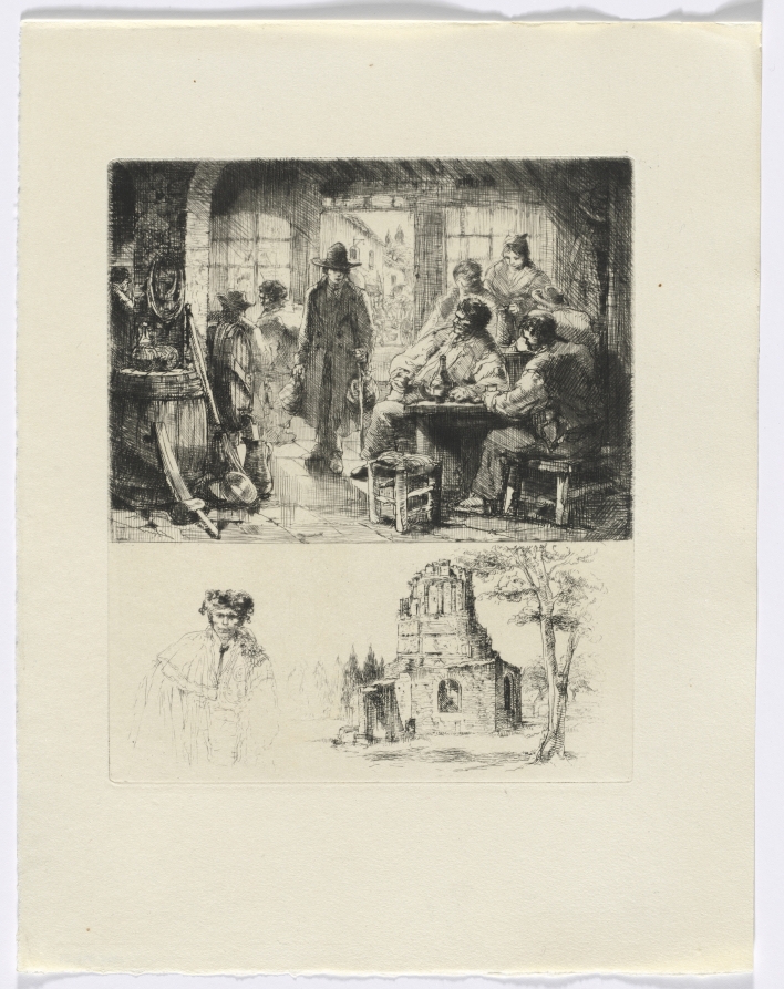 Frédéric Mistral: Mémoires et Recits by Frédéric Mistral: tavern scene/ ruin and man (insert after p. 96)