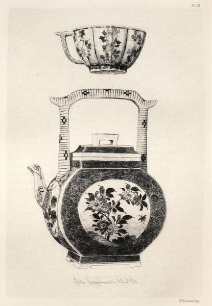 History of the Ceramic Art: A Descriptive and Philosophical Study of the Pottery of All Ages and All Nations: Japan: Artistic Decoration- Saucer with Rich Enamelled Ground, and Medallion Representing the Goddess Kouanin (Plate IV)