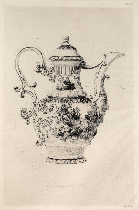 History of the Ceramic Art: A Descriptive and Philosophical Study of the Pottery of All Ages and All Nations: Saxony: Dresden- Hard Porcelain- Ewer in Relief, with Figures in Violet Cámaïeu (Plate XII)