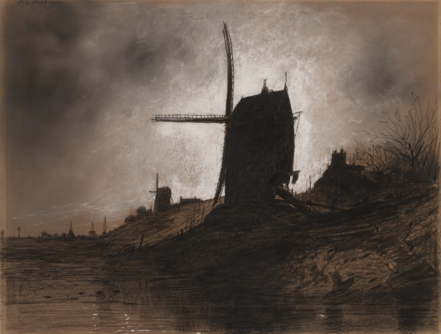Eugene Deshayes — Windmills in a Landscape